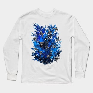 Birds on Blue Abstract Long Sleeve T-Shirt